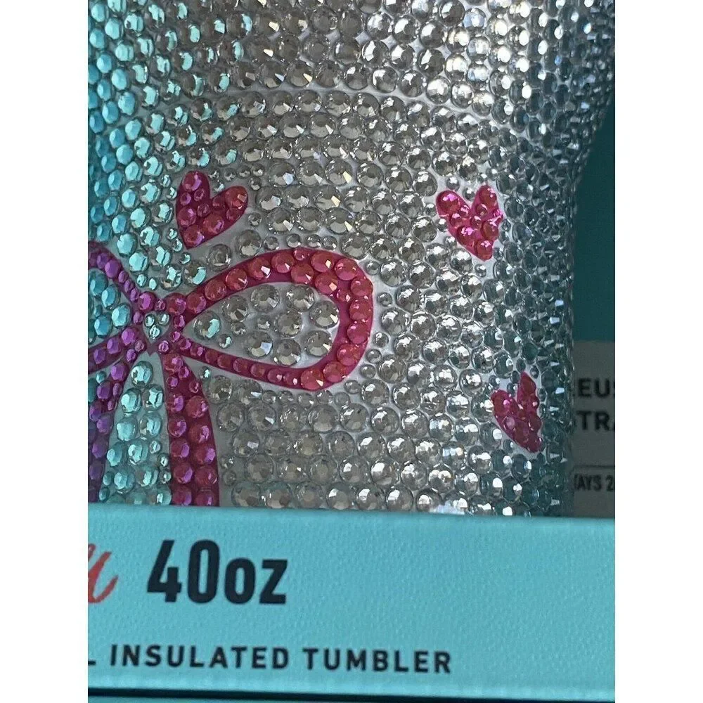 Hydrapeak LIMITED EDITION Voyager 40 oz Insulated Tumbler BLING Heart‎ Bows NEW